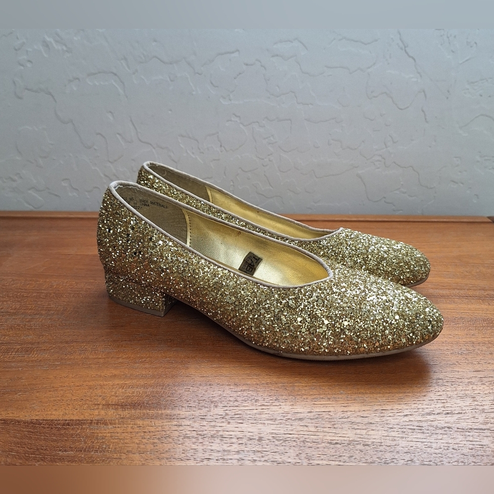 Honors Gold Glitter Dorothy Slippers Dress Shoes Oz Costume Kids Size 4